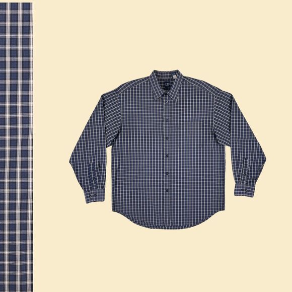 90s/Y2K GAP mens L shirt, vintage 1990s blue/white button down shirt - Picture 1 of 10